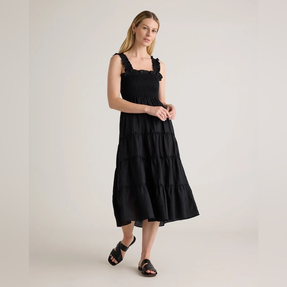 Quince 100% European Linen Smocked Midi Dress; Medium; Black; New With Tag NWT
